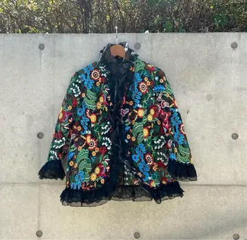 sheer flower embroidered jacket