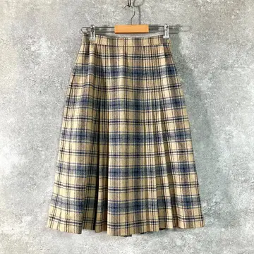 DAKS 타이트 스커트 롱 기장 브라운 체크 플리츠 모 나일론