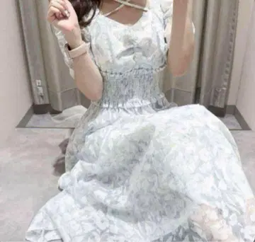 AnMILLE 안미르 플라워 크로스 플레어 OP 원피스 블루 스카이블루