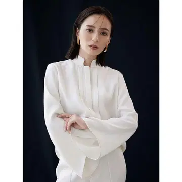anuans 더블 크로스 수플레 슬리브 블라우스 아이보리