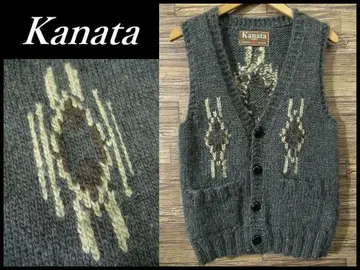 캐나다제 카나타 치마요 네이티브 무늬 콘초 버튼 카우 니트 베스트