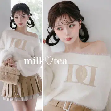 택 포함 새상품 다리치 DD 로고 원숄더 니트탑 아이보리