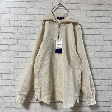 새상품 ZARA MAN 린넨 후드 풀오버 셔츠 베이지 S
