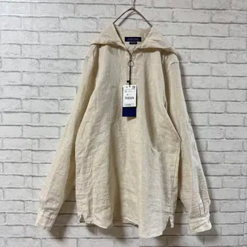 새상품 ZARA MAN 린넨 후드 풀오버 셔츠 베이지 S