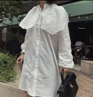 Ameri VINTAGE 자수 화이트 셔츠 드레스