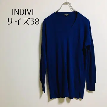 [ INDIVI 인디비 ] 블루 니트 V넥 얇은 소재 월드