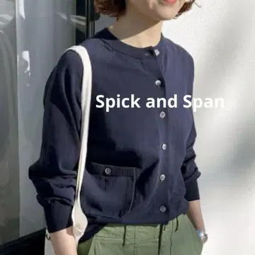 Spick and Span 코튼 크루넥 가디건 네이비