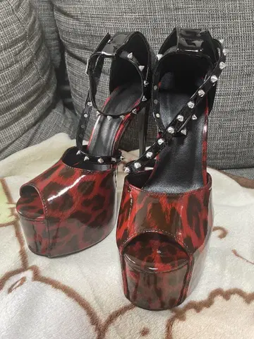 레오파드 무늬 오픈토 하이힐 24cm