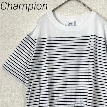 Champion T셔츠 반팔 보더 로고 자수 심플 면 100%
