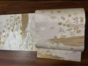 후쿠로 오비 육통 포멀 중고 순수 실크 당조 보물 모음 화이트 베이스