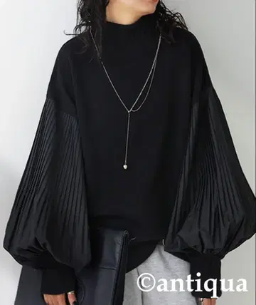 안티카 슬리브 플리츠 하이넥 니트