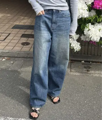 giunon 와이드 커브 데님 팬츠