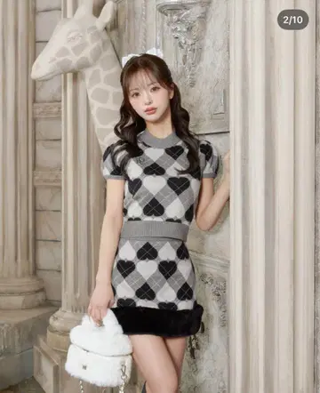 다리치 아가일 하트 체크 니트 셋업 GRY