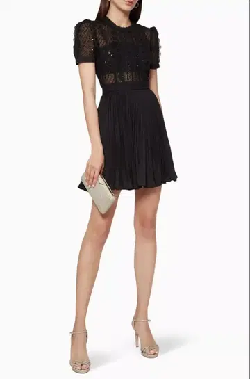 Self-Portrait Sequin Mesh Puff Sleeve