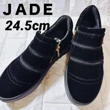 미사용 새상품 제이드 블랙 골드 24.5cm 사이드 지퍼 스니커즈