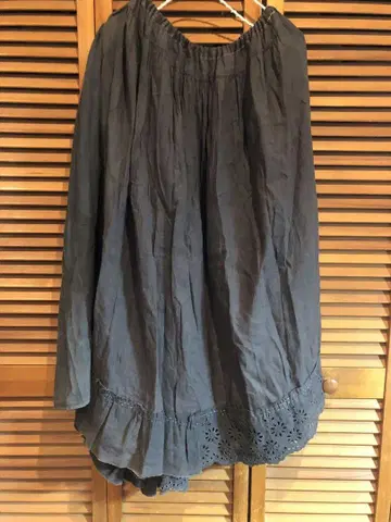 리메이크 다크 그레이 얼룩 염색 롱 스커트 페티코트 자수 레이스