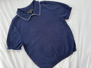 ZARA 카라 부착 반팔 니트 풀오버 네이비