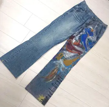 Y2K boots cut jeans Paint Denim 그런지 플레어