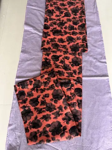 오렌지 블랙 플라워 무늬 기모노 메이센 오렌지