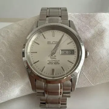 ELGIN 자동 태엽 실버 시계 200m 방수