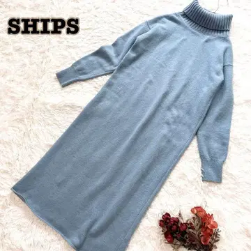 쉽스 니트 원피스 터틀넥 울 캐시미어 혼방 라이트 블루