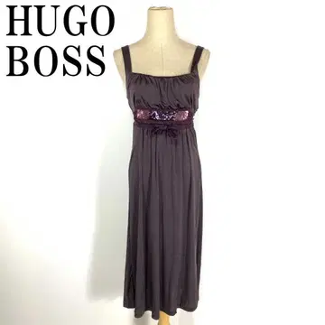 LA851 휴고보스 스트레치 새틴 롱 원피스 브라운 퍼플 S