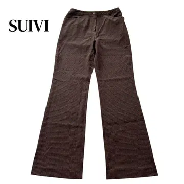 SUIVI 스이비 와이드 팬츠 스트라이프 린넨 브라운