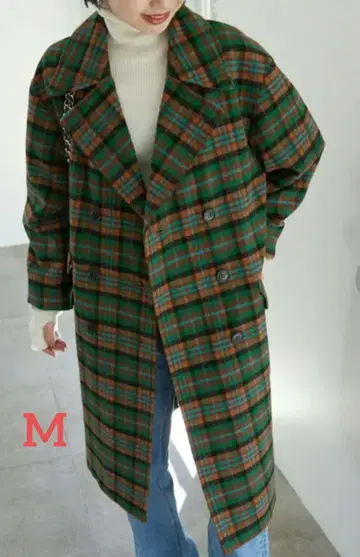 SLOBE IENA 멀티 컬러 체크 롱 피코트 38 새상품급