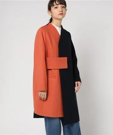 언리미티드 바이컬러 롱 코트 오렌지/네이비