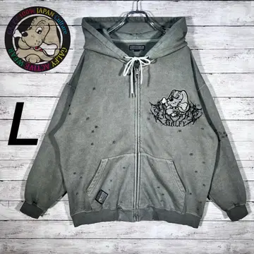 [레어] GALFY 후드티 에이징 자수 로고 피그먼트 염색 그레이 L