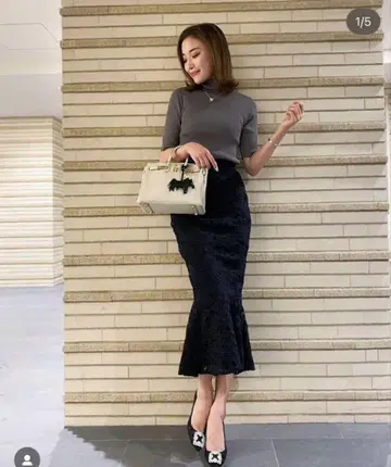 sheller 네이비 레이스 머메이드 스커트