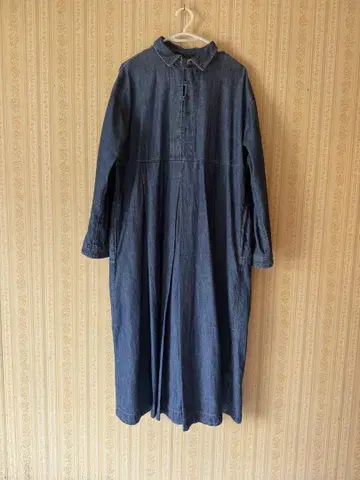 데님 긴팔 롱 원피스