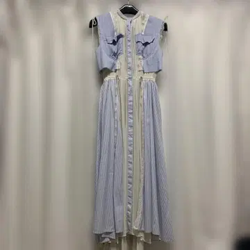 프레이 아이디 슬리브리스 롱 원피스 블루 화이트 스트라이프
