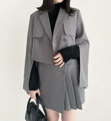 숏 테일러드 자켓 그레이