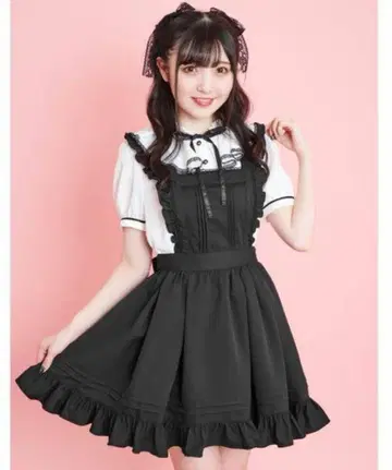 프릴 에이프런 점퍼 드레스 / 블랙