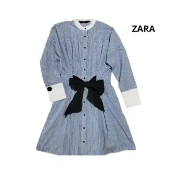 ZARA XS 스트라이프 허리 리본 셔츠 원피스