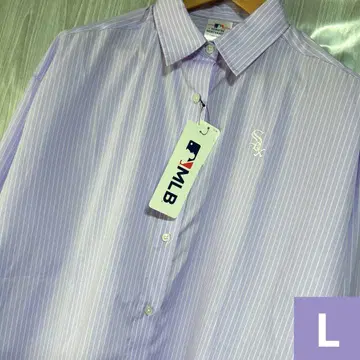 [ 새상품 L ] MLB 화이트삭스 로고 자수 스트라이프 셔츠 퍼플