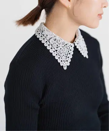 이에나 레이스 옷깃 홀가먼트 리브 풀오버