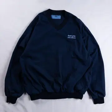 빈티지 구제 의류 USA 90s V넥 자수 기업 리브 블루종 스모크
