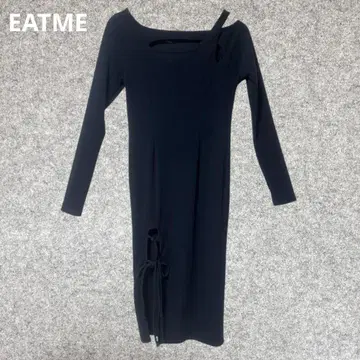 EATME 오프숄더 사이드 리본 포함 블랙 긴팔 원피스