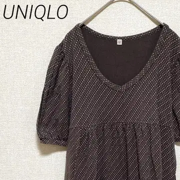 UNIQLO 무릎 기장 원피스 플레어 V넥 도트 무늬 심플 심플