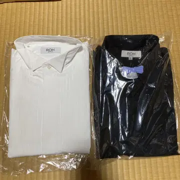ROH 신랑 턱시도 셔츠 화이트 블랙 LL