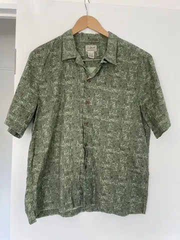 L.L.Bean 그린 패턴 반팔 셔츠 남성용 M l XL 빈티지