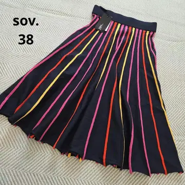 [새상품] sov. 스커트 38 스트라이프 니트 네이비
