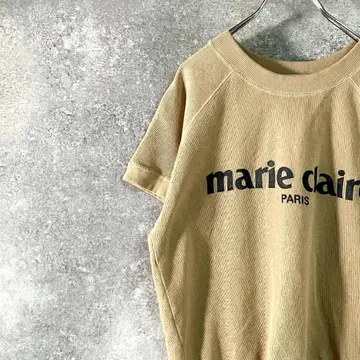 marie claire 티셔츠 반팔 브라운 로고 프린트 숏 기장