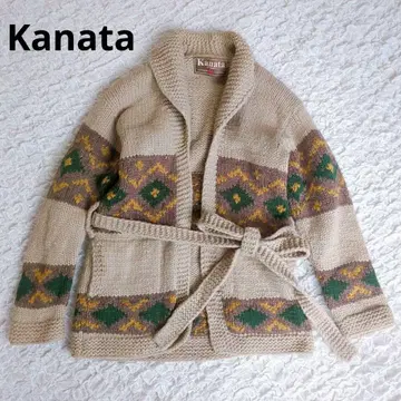 Kanata 캐나다 울 기하학 패턴 벨트 니트 가디건 카우친