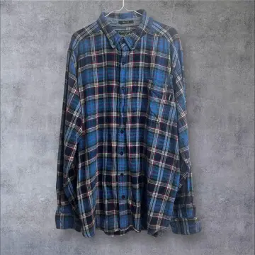 90s 울리치 플란넬 셔츠 체크 무늬 블루 XXL