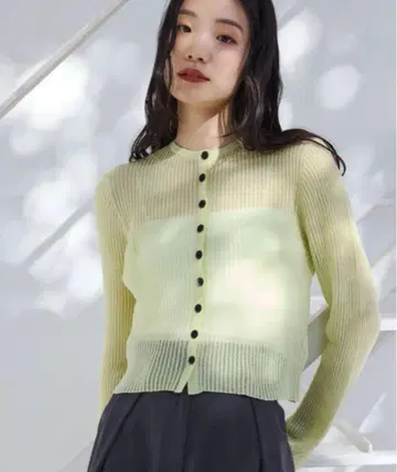 EMMEL REFINES EM 리브 자카드 시어 가디건 긴팔
