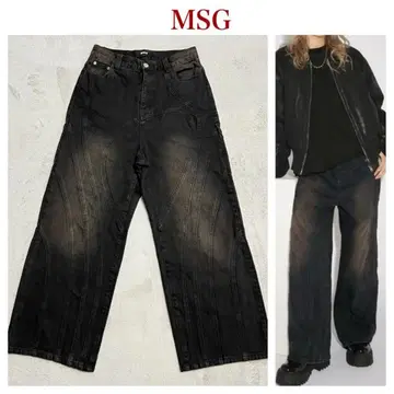 격 MSG 빈티지 가공 블랙 데님 팬츠 R-8011