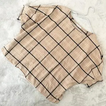 Lugnoncure 린넨 체크 무늬 풀오버 블라우스 F 베이지